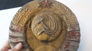 Metal Shied Coat Of Arms Soviet Union With Original Paint