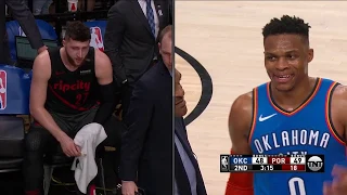 Russell Westbrook Trucks Jusuf Nurkic After Getting Tripped At Moda Center