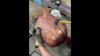 The many steps of hammering copper into a vessel #art #holloware #coppersculpture