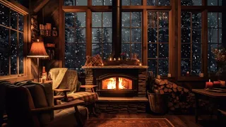 Winter Ambience | Crackling Fireplace | Gentle Snowfall | Cozy Cabin | Resting Area