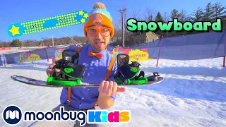 Blippi Learns How to Snowboard - @Blippi  | Moonbug Literacy