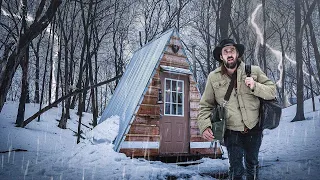 THUNDERSTORM TURNS INTO BLIZZARD AT THE CABIN | Riding it out with my Dog