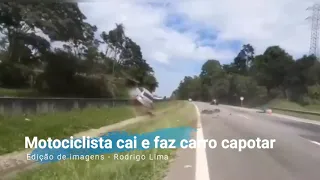 CARRO CAPOTA APÓS QUEDA DE MOTOCICLISTA - Cenas impressionantes de acidente em Jundiaí