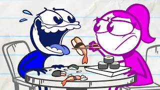 Pencilmate Tries Sushi For The FIRST TIME!  | Animation | Cartoons | Pencilmation Compilation