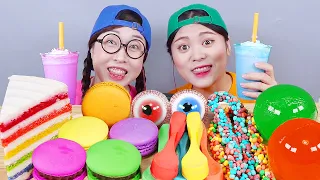 ASMR Pastel de postre de gelatina arcoíris Mukbang DONA