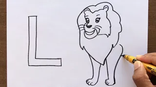 L for Lion Drawing | Alphabet | ABCs | Step by Step Drawing