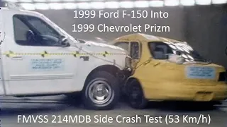 1997-2004 Ford F-150 Into 1998-2002 Chevrolet Prizm / Toyota Corolla FMVSS 214MDB Side Crash Test