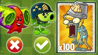 Every Plant Max Level With POWER UP Vs 100 Bikini Buckethead Zombie - PvZ 2 Challenge