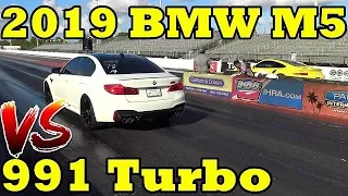 TUNED 2019 BMW M5 Comp F90 vs TUNED Porsche 991 Turbo Drag Race - Road Test TV®