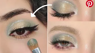 Pinterest Blue Cut Crease Eyeshadow Tutorial with Gold Glitter ✨ (PICTORIAL EYE MAKEUP)