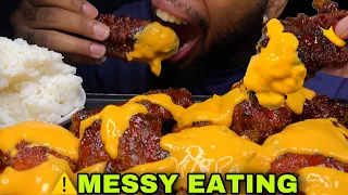 ⚠️MESSY EATING🤤 SPICY CHIPOTLE FRIED CHICKEN CHEESE SAUCE MUKBANG