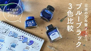 日本の万年筆メーカー3社 ブルーブラック比較！