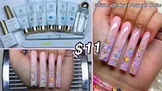 TRYING AN $11 POLYGEL KIT FROM AMAZON! GLITTER OMBRE POLYGEL NAILS | Nail Tutorial