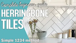 How to lay Herringbone Tiles Pattern using White Subway Tiles | Chevron Wall Tile Kitchen Backsplash