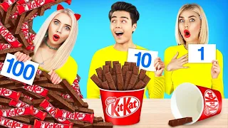 Desafío de Alimentos de 100 Capas | Comer 1 VS 100 Capas de Chocolate por X-Challenge