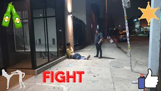 ANGRY DRUNK GUY ATTACKS SECURITY GUARD AND THROWS CONES IN THE STREET