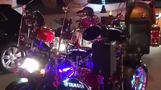 Drum set on a bike is cool!