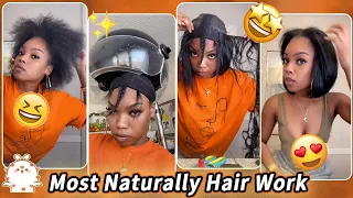 👩How To: Natural Quick Weave w/ Leave Out | Blunt Cut Bob On Natural Hair Ft.#ULAHAIR