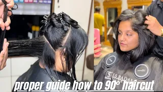 Proper Guide How To 90° Hair Cut / step by step / tutorial / with curtain bangs / #haircut ￼￼