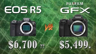 EOS R5 vs GFX50!  Pros of Medium Format?  Does 8K video Matter?  Price Matter? Lens Adaption?  DOF?