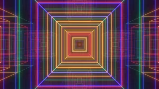 Futuristic Rainbow Neon Glow Square Tunnel of Electric Laser Beams 4K VJ Loop Motion Background