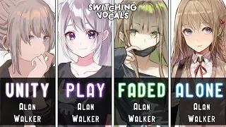 「Nightcore」→ Unity ✘ Play ✘ Faded ✘ Alone (Alan Walker) - (Switching Vocals)