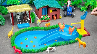 DIY mini Farm Diorama with house for Cow,Pig | Mini Hand Pumb Supply Water Pool for animals #59