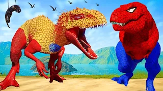 Spiderman & T-Rex vs. Iron Man Indominus: Carnotaurus Enters the Battle to Rescue T-Rex!