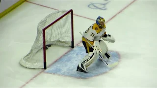 Rinne and Saros during pre-game warm-up at the Predators @ Senators hockey game