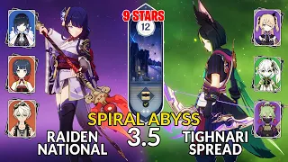 NEW 3.5 Spiral Abyss!│Raiden National & Tighnari Spread | Floor 12 - 9 Stars | Genshin Impact