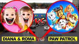 طائرة بدون طيار تلتقط EVIL PAW PATROL في الحياة الواقعية مع DIANA و ROMA  في ملعب مسكون !!