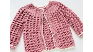 Crochet cardigan, jacket or matinee coat 0-10 yrs, CRYSTAL WAVES CROCHET STITCH, LEFT HAND VERSION