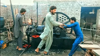 amazing starting desi old black engine || ruston engine || on cotton machine || Punjab village