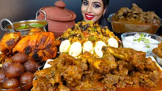 ASMR Eating Spicy Mutton Curry,Chicken Liver Curry,Biryani,Rice,Egg Big Bites ASMR Eating Mukbang