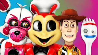 [FNAF/SFM] TOY STORY 4 FORKY AND WOODY VS SISTER LOCATION ANIMATRONICS (Toy Story Comilation Movie)