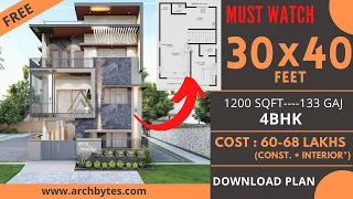 30x40 Feet Unique Modern House Design😍 3D: 4 Bedrooms, 4 Bathrooms, 3 Floors, Terrace | 9x12 meters