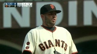 2016 Giants: Chris Heston strikes out Alex Wood on 4 pitches, completes a perfect inning (4.07.16)