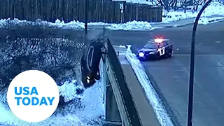 Teens drive allegedly stolen car off overpass to escape police chase | USA TODAY