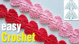 Easy Crochet: How to Crochet Hearts Cord. Free hearts puff stitch cord motif pattern & tutorial.