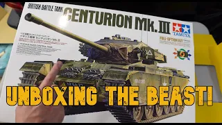 Unboxing the new Tamiya 1/16 Full option British Centurion MK III RC tank kit #56045