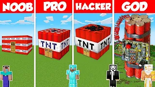 TNT BLOCK BASE HOUSE BUILD CHALLENGE - Minecraft Battle: NOOB vs PRO vs HACKER vs GOD / Animation