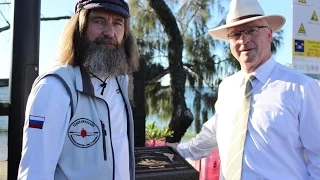 Record-breaking Russian adventurer unveils memorial in Mooloolaba