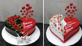 Amzing Two Heart Shape Cake Design Heart Shape Red Colour Flowers Decorating ideas