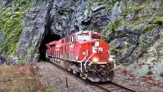 Fraser Canyon Trains, CP & CN Directional Running Corridor Thru Yale British Columbia