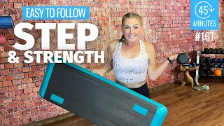 45 MINUTE TOTAL BODY STEP and STRENGTH WORKOUT - STEP AND WEIGHTS