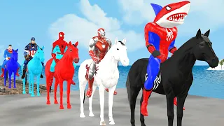 Superheroes Spiderman funny vs Hulk vs Iron Man vs Batman vs Superman vs Challenging Horse Race