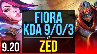 FIORA vs ZED (TOP) | KDA 9/0/3, 2 early solo kills, Legendary | Korea Master | v9.20