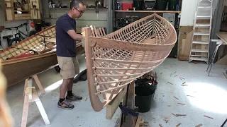 Finishing off the frame on a skin-on-frame Adirondack Guideboat