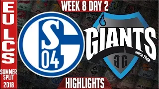 S04 vs GIA Highlights | EU LCS summer 2018 Week 8 Day 2 | FC Schalke 04 vs Giants