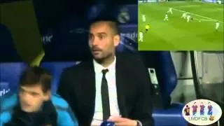 Reacción de Pep Guardiola Y tito  Vilanova al Gol de messi en el bernabeú